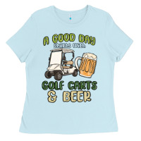 Baby Blue a god day starts with golf carts and beer Ladies Tee - MaliasSmallBusiness