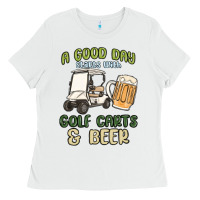 White a god day starts with golf carts and beer Ladies Tee - MaliasSmallBusiness