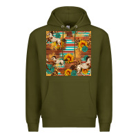 Army Green Western Horse Sunflowers Gemstone Seamless Pattern Premium Hoodie - FaDigitalArtStudio
