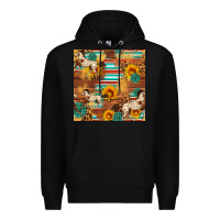 Black Western Horse Sunflowers Gemstone Seamless Pattern Premium Hoodie - FaDigitalArtStudio