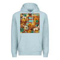 Blue Mist Western Horse Sunflowers Gemstone Seamless Pattern Premium Hoodie - FaDigitalArtStudio
