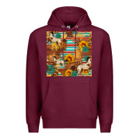 Burgundy Western Horse Sunflowers Gemstone Seamless Pattern Premium Hoodie - FaDigitalArtStudio