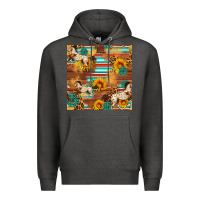Charcoal Heather Western Horse Sunflowers Gemstone Seamless Pattern Premium Hoodie - FaDigitalArtStudio