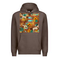 Coffee Western Horse Sunflowers Gemstone Seamless Pattern Premium Hoodie - FaDigitalArtStudio