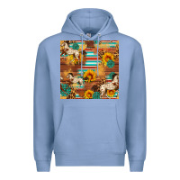 Colony Blue Western Horse Sunflowers Gemstone Seamless Pattern Premium Hoodie - FaDigitalArtStudio