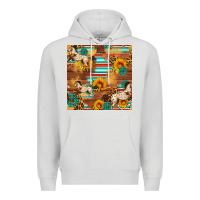 Dove Grey Western Horse Sunflowers Gemstone Seamless Pattern Premium Hoodie - FaDigitalArtStudio