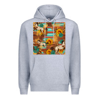 Heather Grey Western Horse Sunflowers Gemstone Seamless Pattern Premium Hoodie - FaDigitalArtStudio