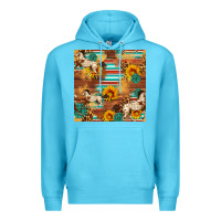 Ocean Blue Western Horse Sunflowers Gemstone Seamless Pattern Premium Hoodie - FaDigitalArtStudio