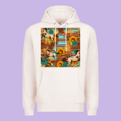 Western Horse Sunflowers Gemstone Seamless Pattern Premium Hoodie Designed By Fadigitalartstudio