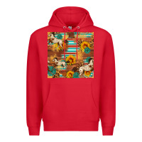 Red Western Horse Sunflowers Gemstone Seamless Pattern Premium Hoodie - FaDigitalArtStudio