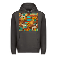 Smoke Western Horse Sunflowers Gemstone Seamless Pattern Premium Hoodie - FaDigitalArtStudio