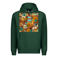 Sports Green Western Horse Sunflowers Gemstone Seamless Pattern Premium Hoodie - FaDigitalArtStudio