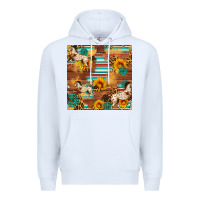 White Western Horse Sunflowers Gemstone Seamless Pattern Premium Hoodie - FaDigitalArtStudio