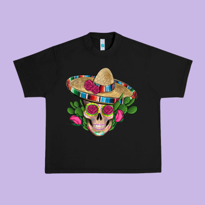 Mexican Skull Sombrero Roses Cactus Serape Urban Heavy Tee Designed By Artiststas