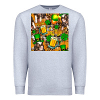 Heather Grey St. Patrick's Day Pig With Beer And Shamrock Seamless Premium Sweatshirt - FaDigitalArtStudio