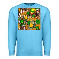 Ocean Blue St. Patrick's Day Pig With Beer And Shamrock Seamless Premium Sweatshirt - FaDigitalArtStudio