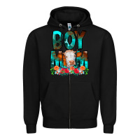 Black Boy Mom Flowers Cow Zipper Hoodie - CowCowDesign
