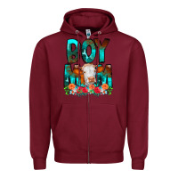 Burgundy Boy Mom Flowers Cow Zipper Hoodie - CowCowDesign