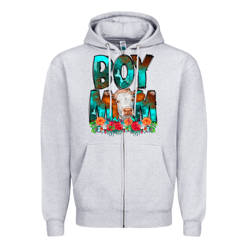 Boy Mom Flowers Cow Zipper Hoodie by CowCowDesign | Teevron
