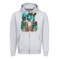 Heather Grey Boy Mom Flowers Cow Zipper Hoodie - CowCowDesign
