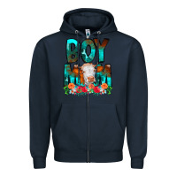 Navy Boy Mom Flowers Cow Zipper Hoodie - CowCowDesign