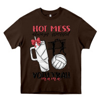 Chocolate Brown hot mess always stressed volleyball mama Heavy Core Tee - MaliasSmallBusiness