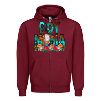 Burgundy Boy Mama Flowers Cow Zipper Hoodie - CowCowDesign