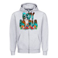 Heather Grey Boy Mama Flowers Cow Zipper Hoodie - CowCowDesign