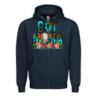 Navy Boy Mama Flowers Cow Zipper Hoodie - CowCowDesign