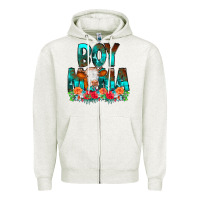 Oatmeal Heather Boy Mama Flowers Cow Zipper Hoodie - CowCowDesign