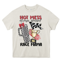 Cream hot mess always stressed race mama Heavy Core Tee - MaliasSmallBusiness