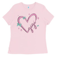 Bubblegum Pink gigi with heart and ribbons Ladies Tee - MaliasSmallBusiness