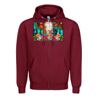 Burgundy Cow Mom Turquoise Tooled Leather Flowers Zipper Hoodie - CowCowDesign