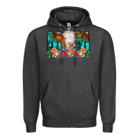 Charcoal Heather Cow Mom Turquoise Tooled Leather Flowers Zipper Hoodie - CowCowDesign