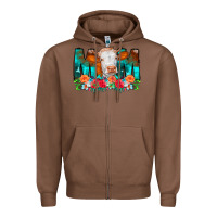 Chestnut Cow Mom Turquoise Tooled Leather Flowers Zipper Hoodie - CowCowDesign