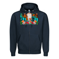 Navy Cow Mom Turquoise Tooled Leather Flowers Zipper Hoodie - CowCowDesign
