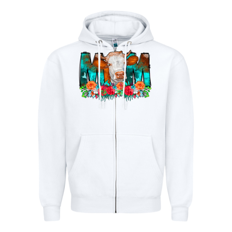 Cow Mom Turquoise Tooled Leather Flowers Zipper Hoodie by CowCowDesign | Teevron