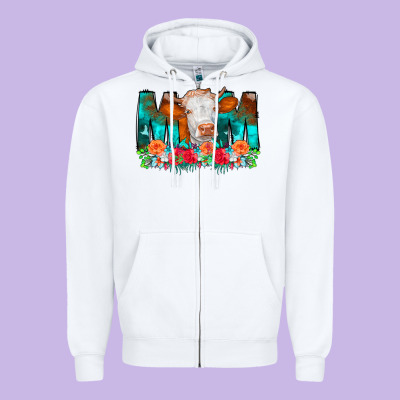 Cow Mom Turquoise Tooled Leather Flowers Zipper Hoodie Designed By Cowcowdesign