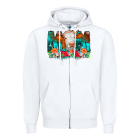 White Cow Mom Turquoise Tooled Leather Flowers Zipper Hoodie - CowCowDesign