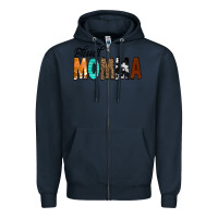 Navy Blessed Momma Zipper Hoodie - CowCowDesign