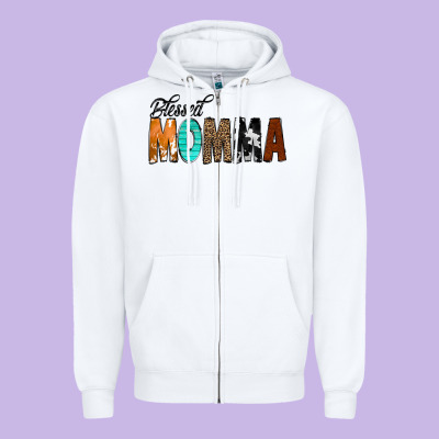 Blessed Momma Zipper Hoodie Designed By Cowcowdesign