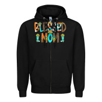 Black Blessed Mom Zipper Hoodie - CowCowDesign