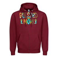 Burgundy Blessed Mom Zipper Hoodie - CowCowDesign
