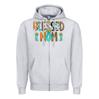 Heather Grey Blessed Mom Zipper Hoodie - CowCowDesign