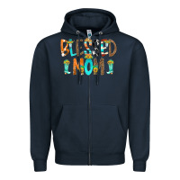 Navy Blessed Mom Zipper Hoodie - CowCowDesign