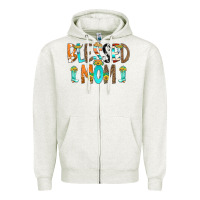 Oatmeal Heather Blessed Mom Zipper Hoodie - CowCowDesign