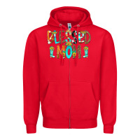 Red Blessed Mom Zipper Hoodie - CowCowDesign