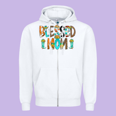 Blessed Mom Zipper Hoodie Designed By Cowcowdesign