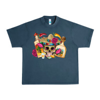 Midnight Navy mexican skull sombrero tequila bottle paper roses Urban Heavy Tee - Artiststas