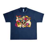 Navy mexican skull sombrero tequila bottle paper roses Urban Heavy Tee - Artiststas
